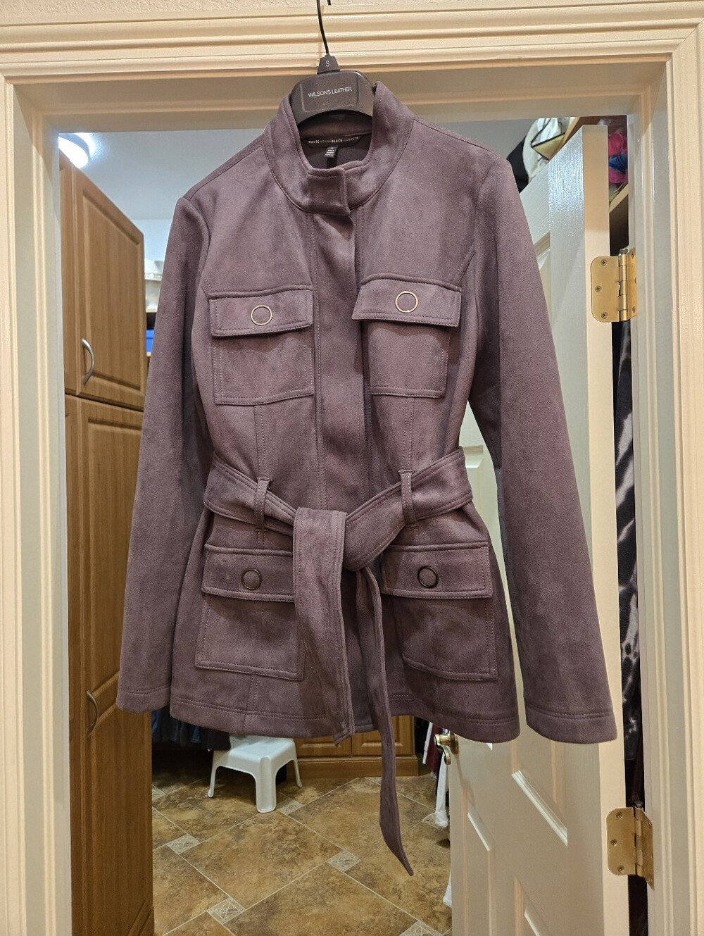 WHBM DARK GREY Suede FEEL Belted Jacket